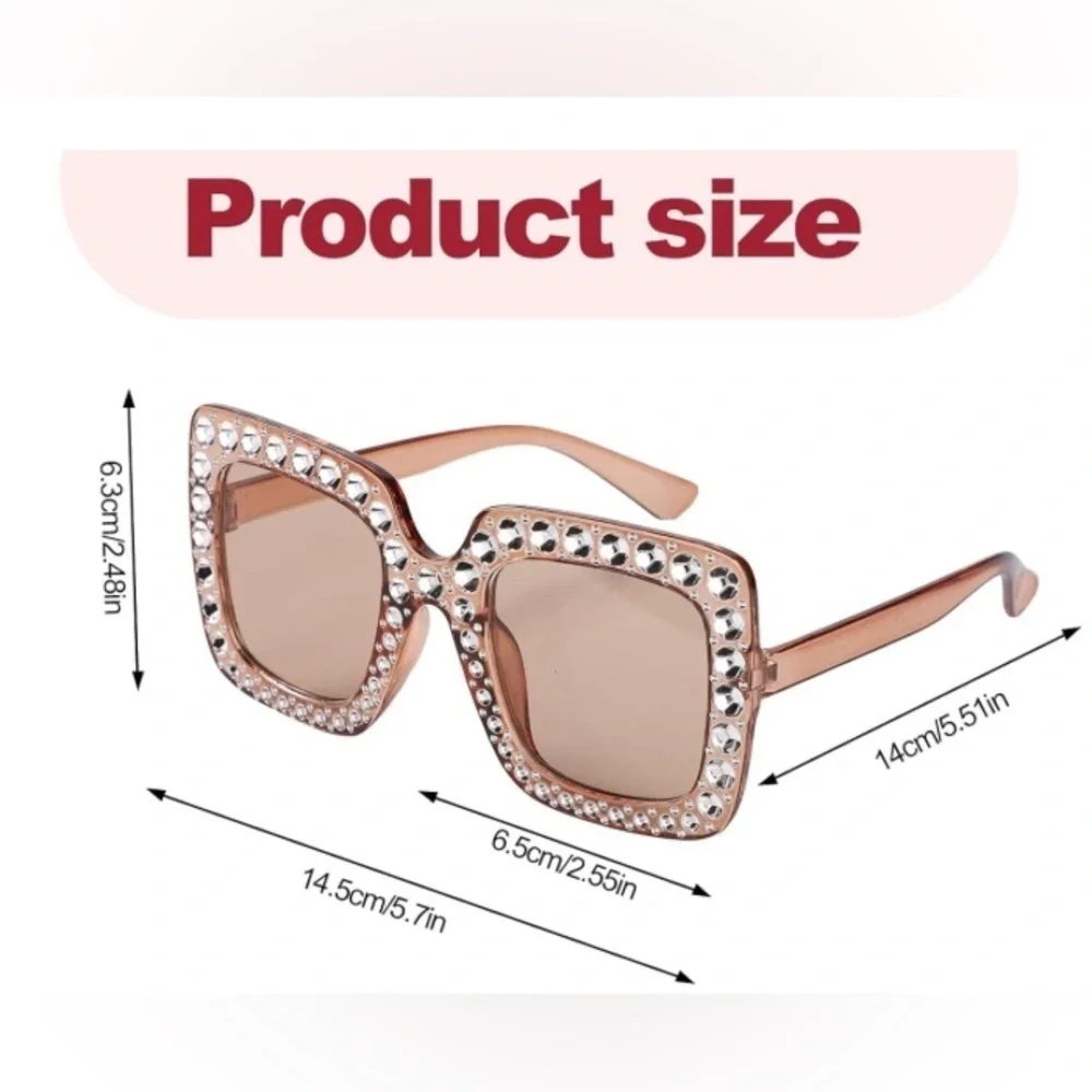 🆕 Women Oversized Rhinestone Sunglasses Square Bling Glasses Tan/Brown🆕